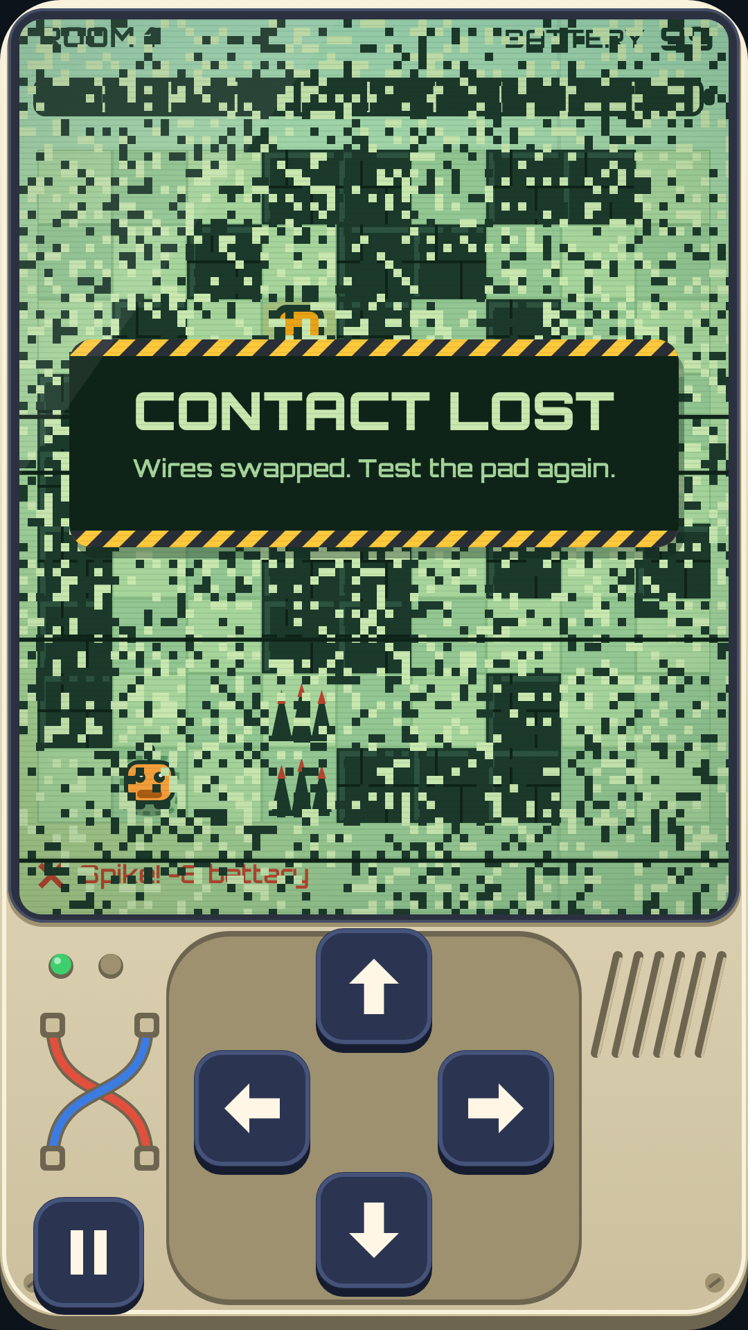 CONTACT LOST banner over static: the wiring just changed mid-room.